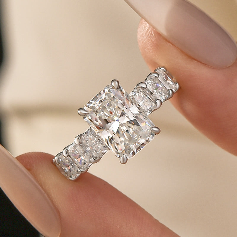 Moissanite 3.5Ct Radiant Cut Engagement Ring with 3.0 Ct Radiant Cut Band - louilyjewelry
