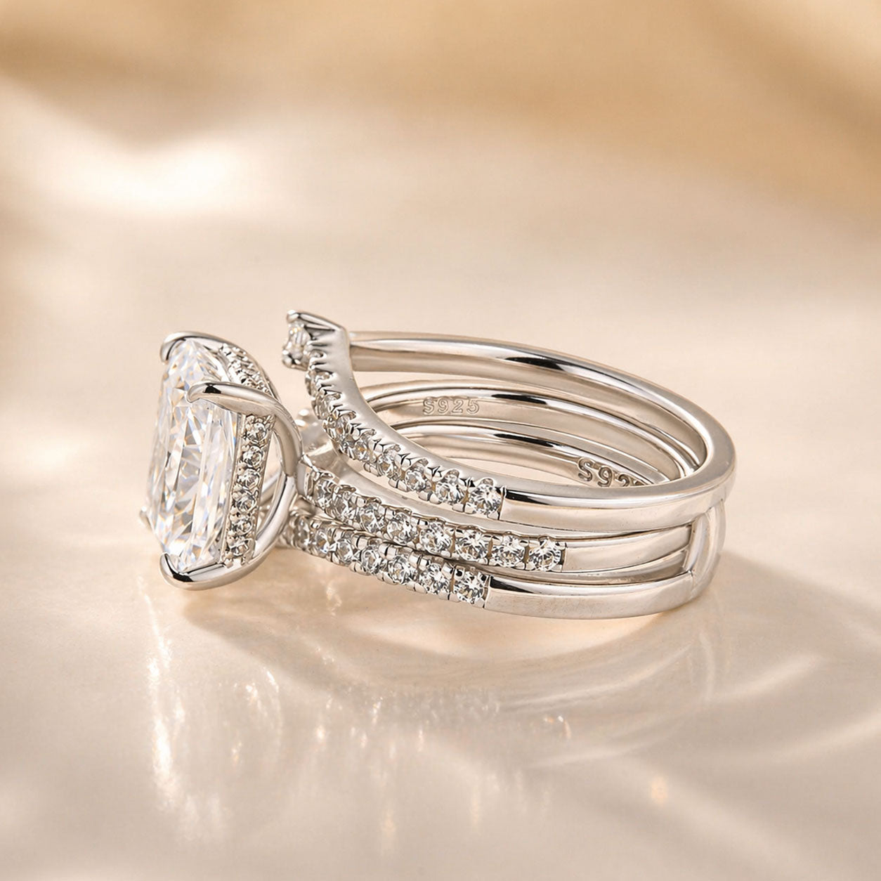 S925 3.5Ct Radiant Cut Wedding Ring Set In Sterling Silver Stackable Rings For Everyday Wear