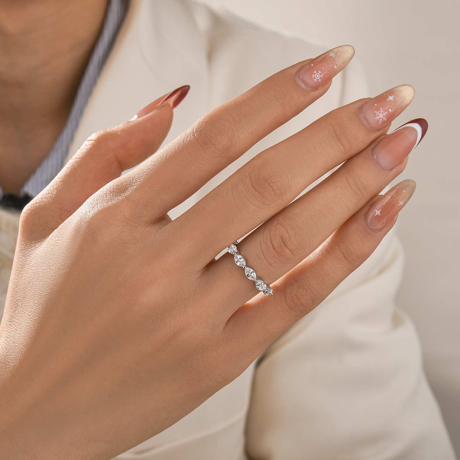 Elegant Marquise Cut Half Wedding Band In Sterling Silver - louilyjewelry