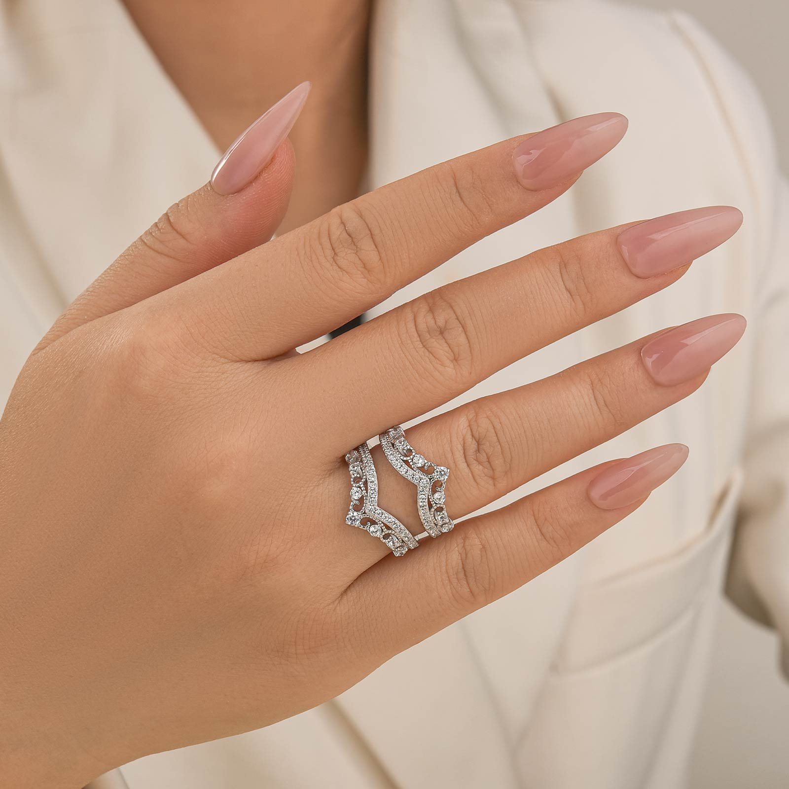 0.8Ct Crown-Shaped Insert Wedding Band Engagement Ring Enhancer