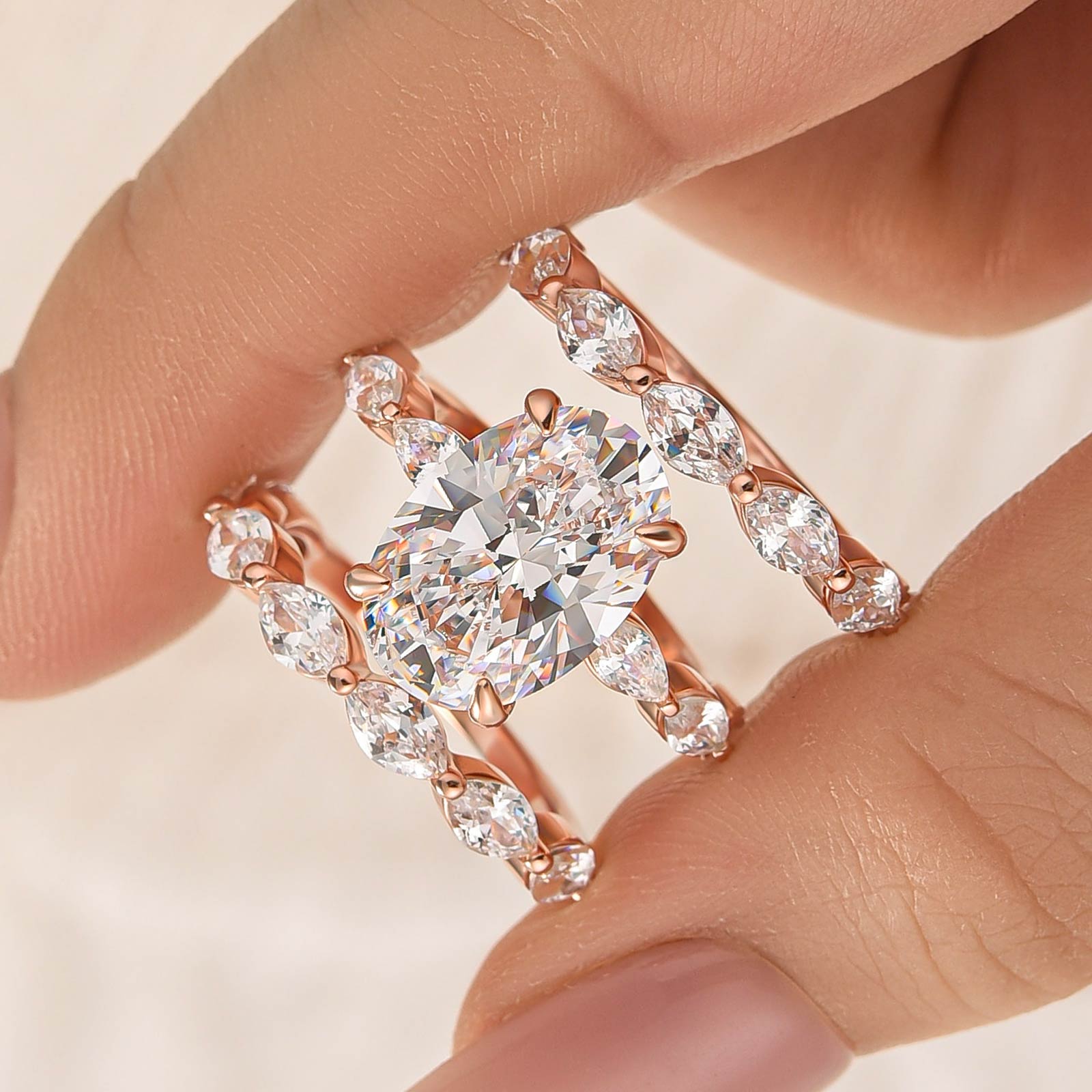 Louily Unique 4.5Ct Oval&Marquise Cut 3PC Wedding Ring Set In Sterling Silver - louilyjewelry