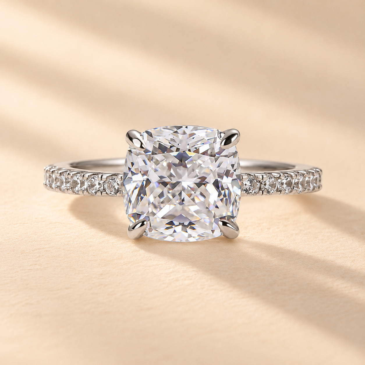 Louily Classic 2.5Ct Cushion Cut Engagement Ring In Sterling Silver