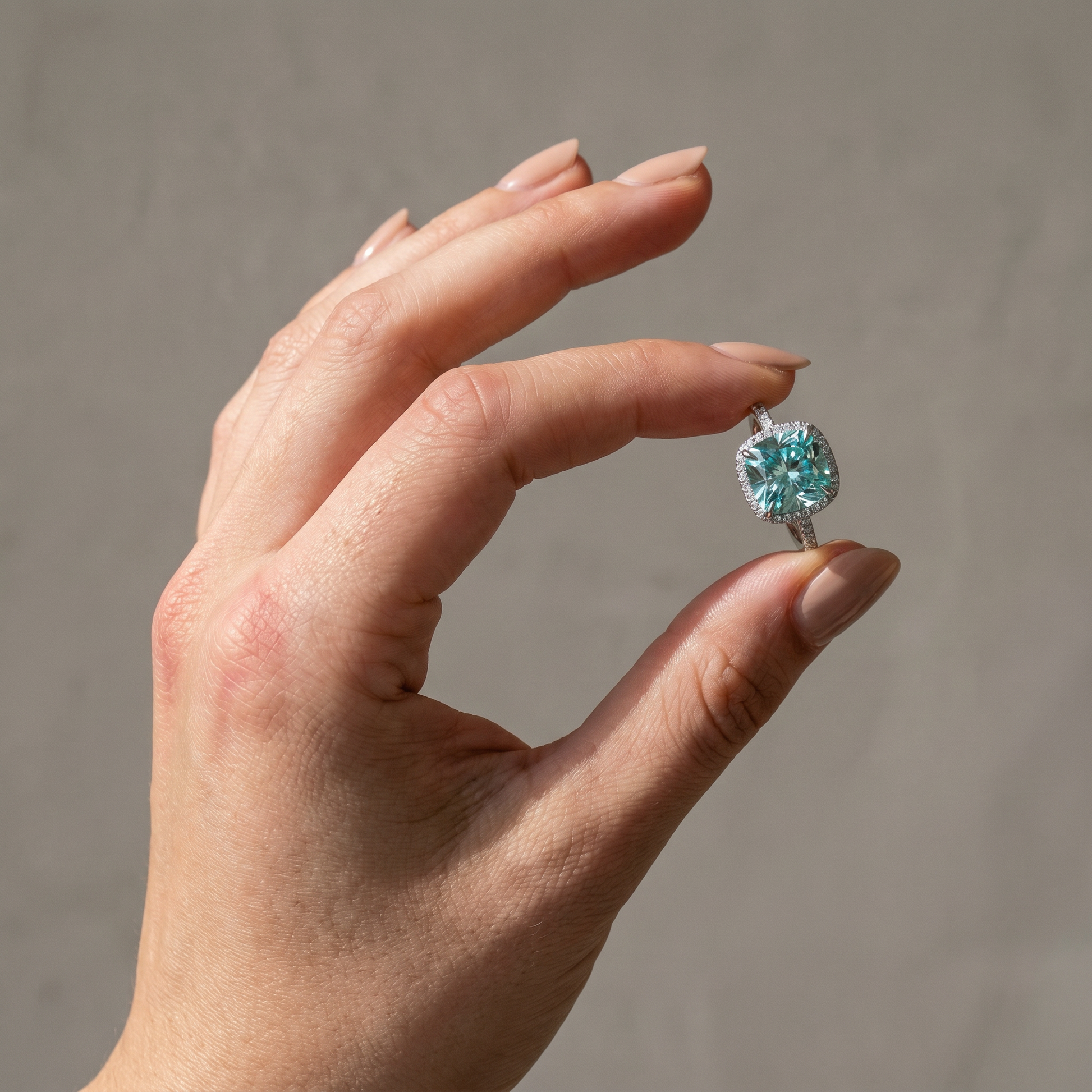 Louily Exquisite Halo Cushion Cut Cyan Blue Engagement Ring In Sterling Silver