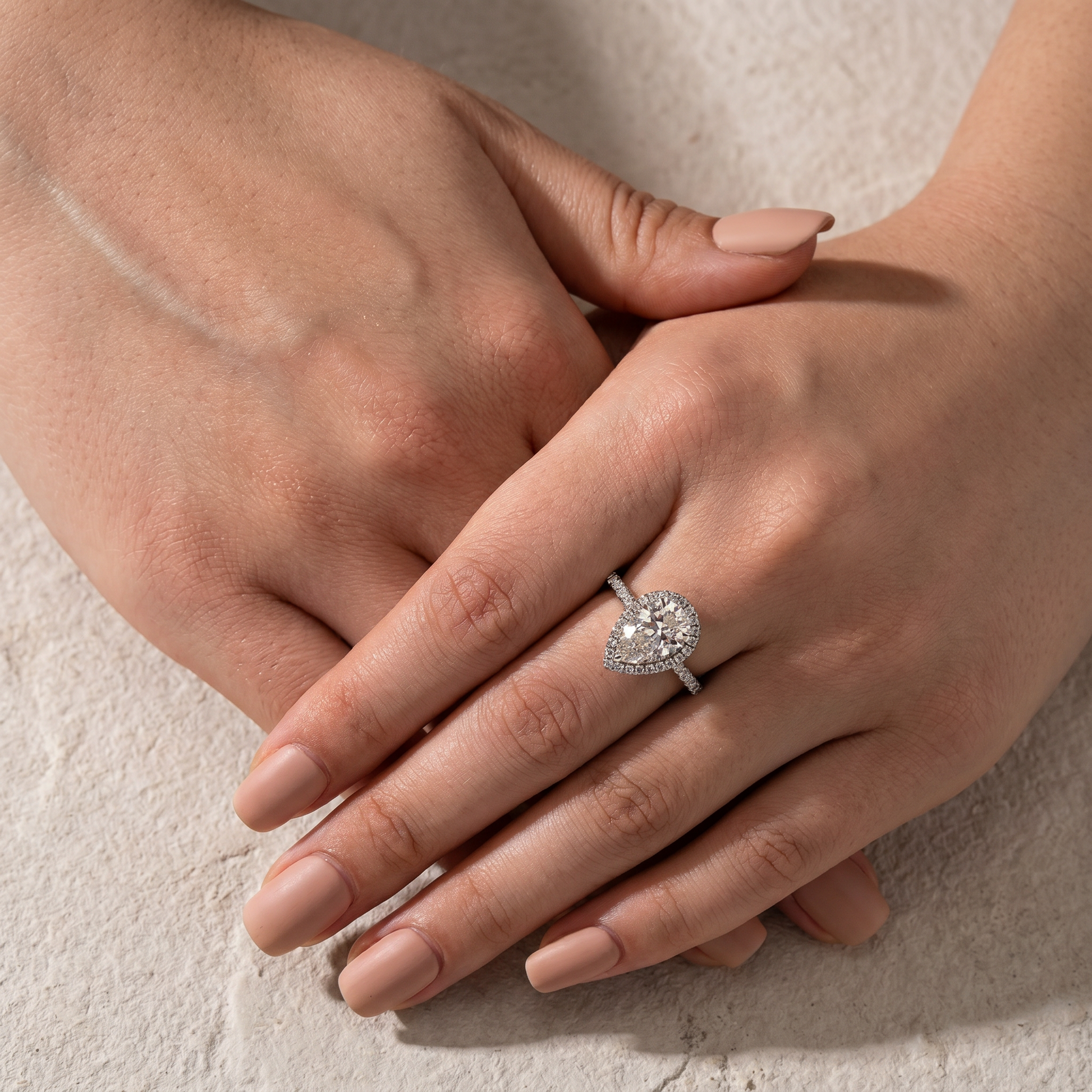 Louily Halo 2.2Carat Pear Cut Engagement Ring In Sterling Silver