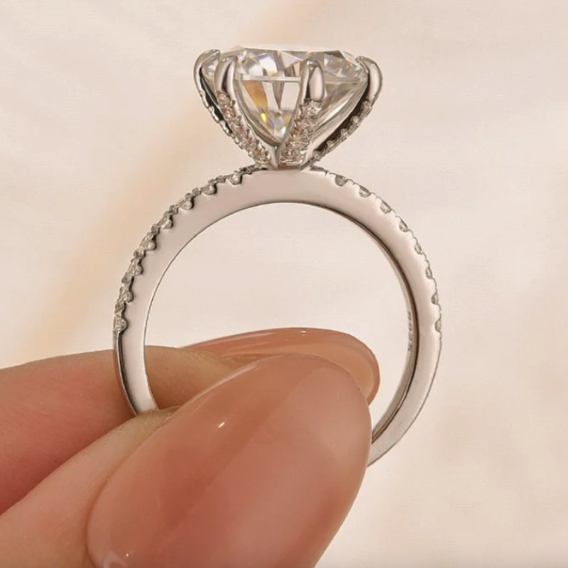 Louily 2.0~4.0 Carat Moissanite 6 Prong Round Cut Engagement Ring