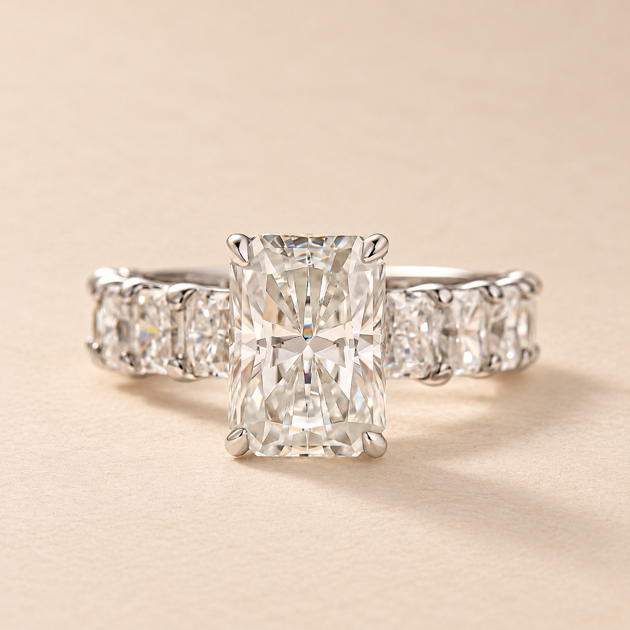 Moissanite 3.5Ct Radiant Cut Engagement Ring with 3.0Ct Radiant Cut Band