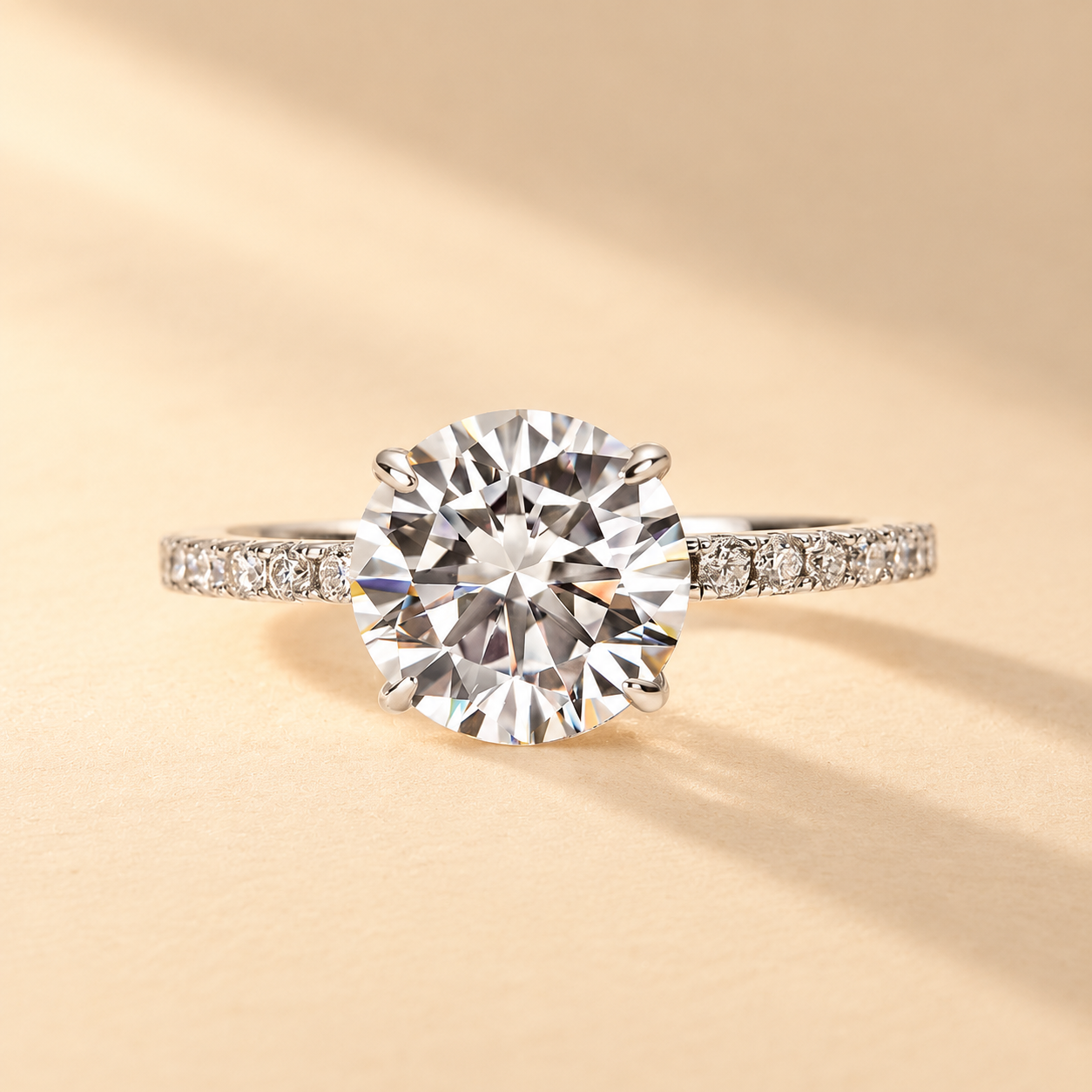 Classic Moissanite 2.0Ct Round Cut Promise Ring Bridal Ring