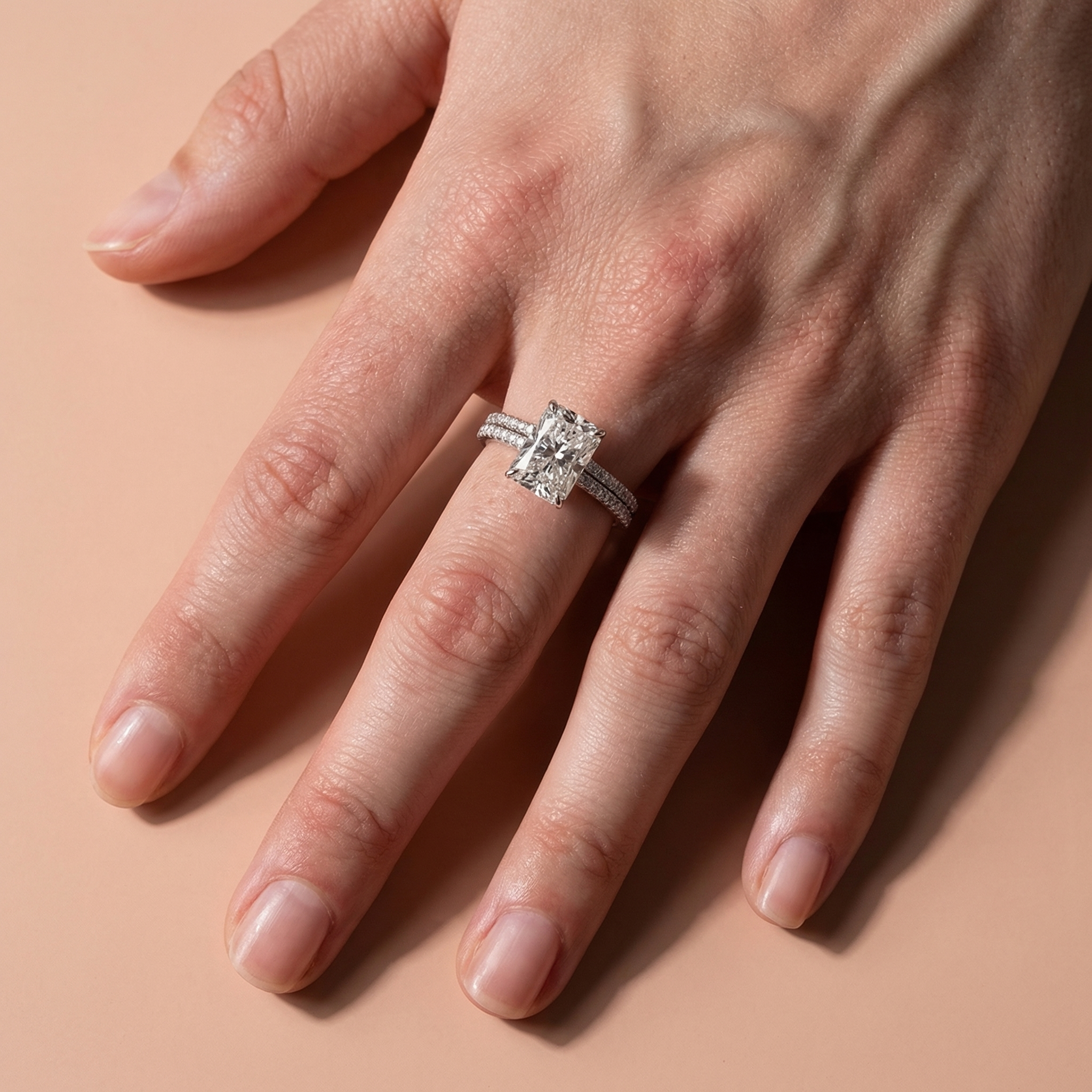 White Gold 3.5Ct Radiant Cut Wedding Ring Set