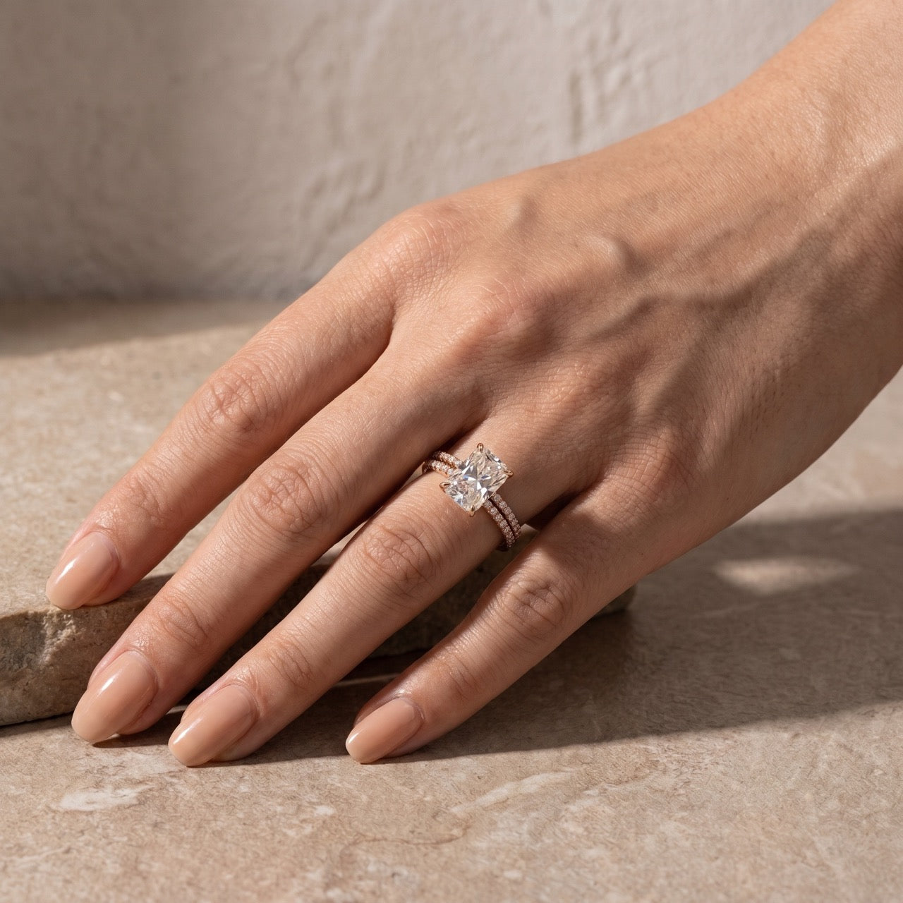 S925 Moissanite 3.5 Carat Radiant Cut Wedding Ring Set Stackable Ring Set For Everyday Wear