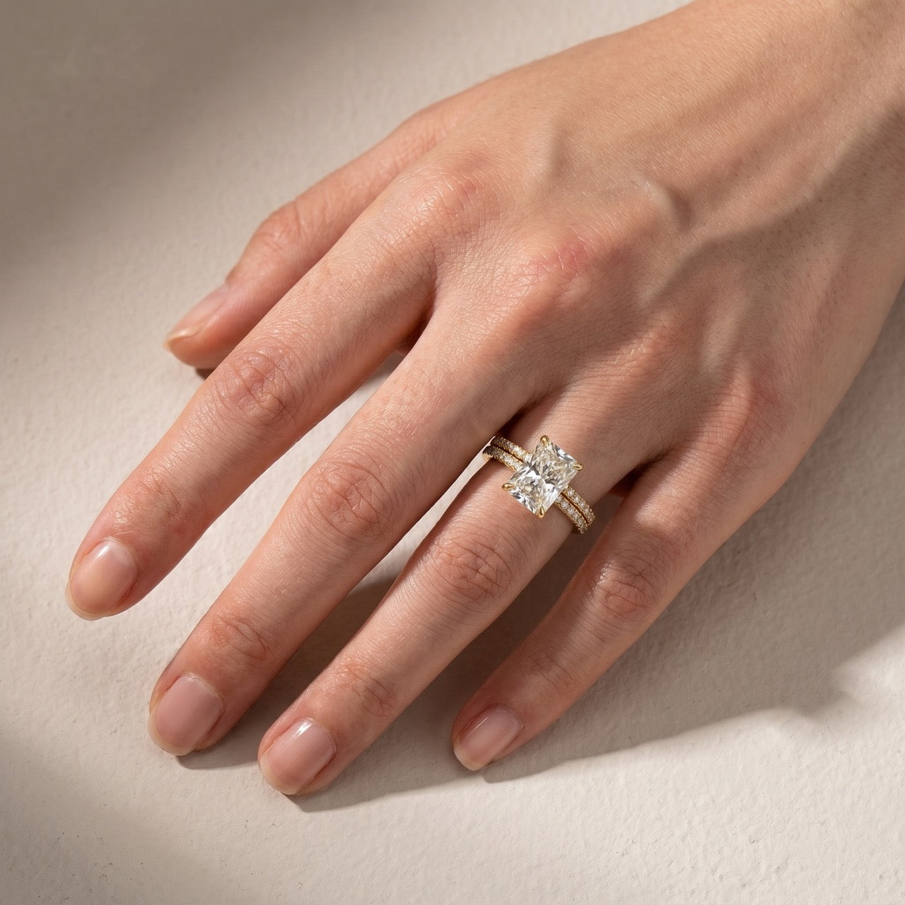 S925 Moissanite 3.5 Carat Radiant Cut Wedding Ring Set Stackable Ring Set For Everyday Wear