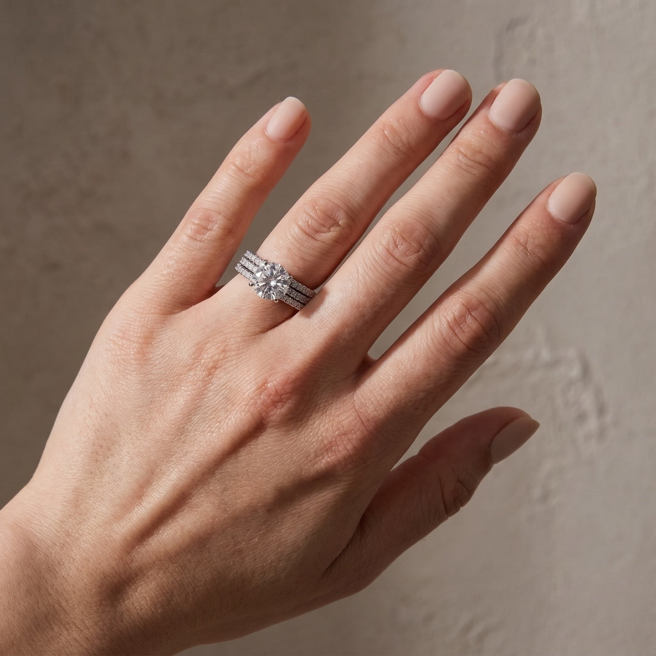 S925 3PC Wedding Ring Set 2.0 Ct Round Cut With 2PC Half Eternity Wedding Band Stackable Wedding Rings