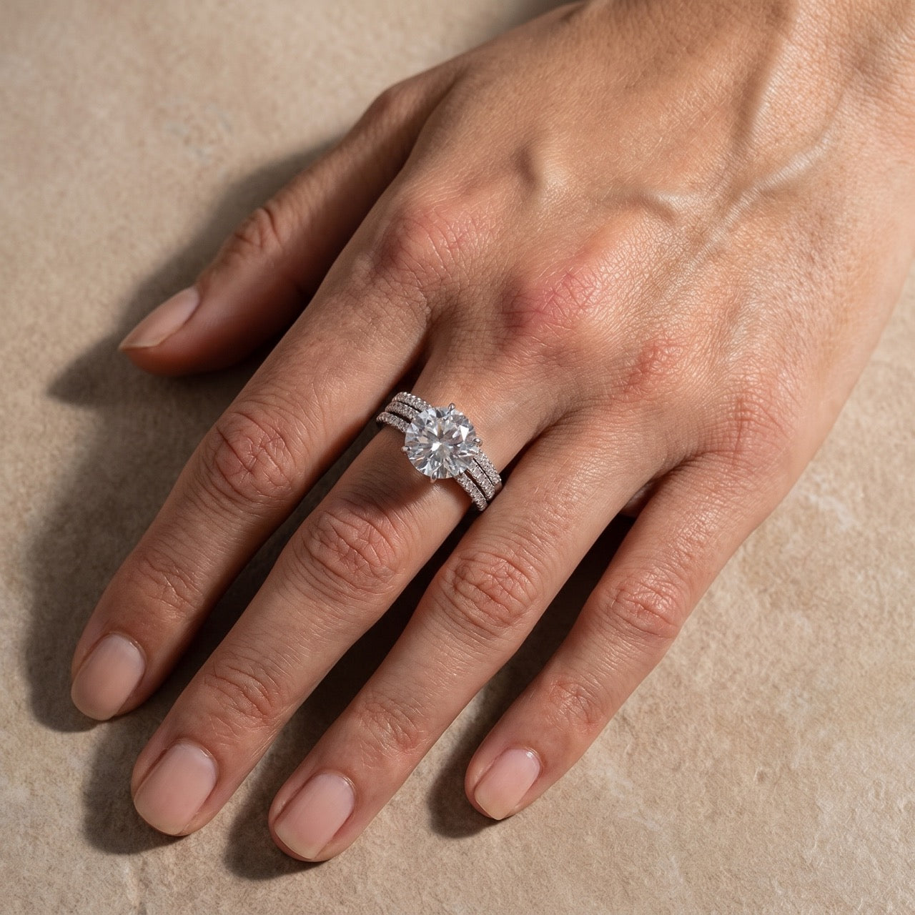 S925 Moissanite 2.0 Carat Round Cut 3PC Wedding Ring Set