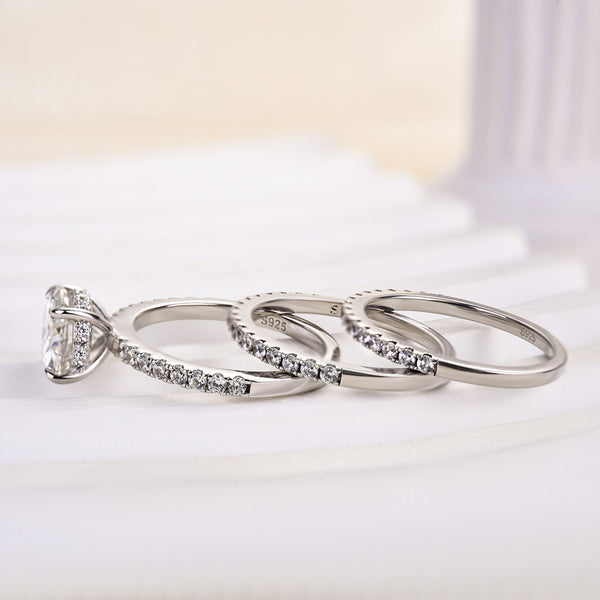 Louily Moissanite Round Cut 3PC Wedding Ring Set