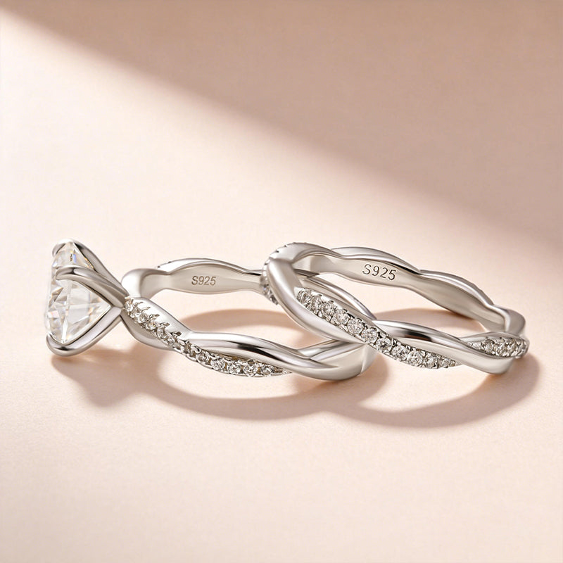 Louily Moissanite 2.0 Carat Round Cut Twist Wedding Ring Set - louilyjewelry