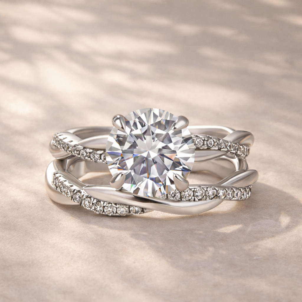 Louily Moissanite 2.0 Carat Round Cut Twist Wedding Ring Set - louilyjewelry