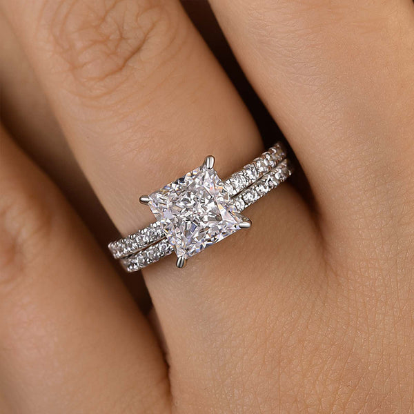 Louily Moissanite Princess Cut Wedding Ring Set