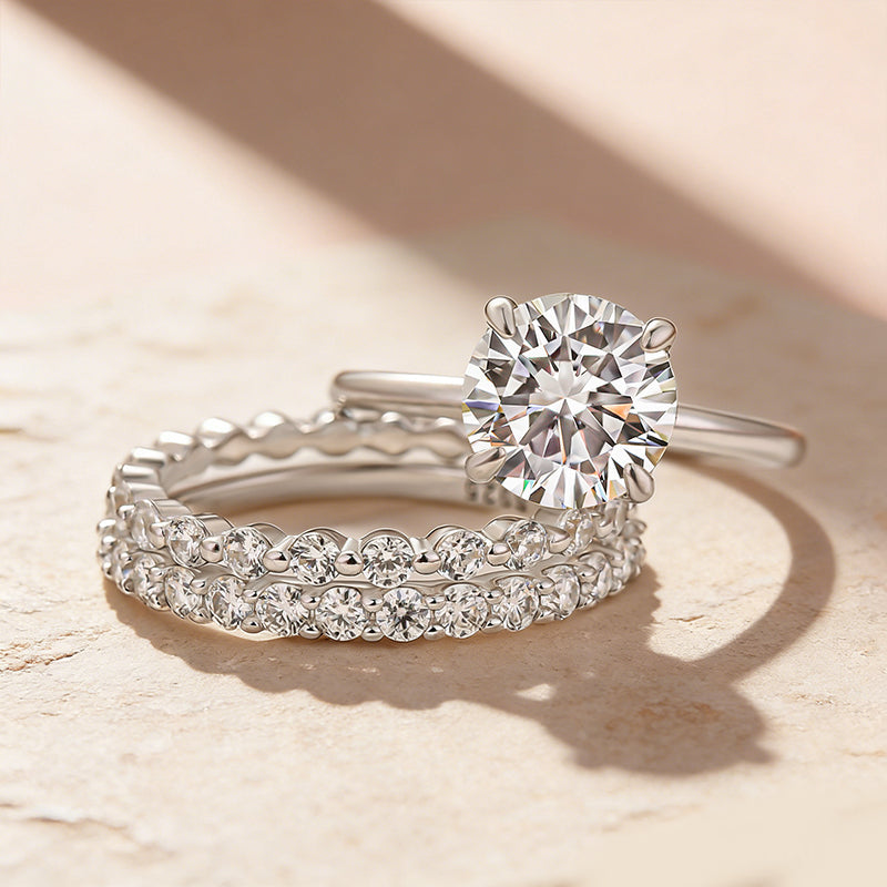 Moissanite Solitaire 2.0 Ct Round Cut White Gold Engagement Ring with Round & Marquise Accents Bands - louilyjewelry