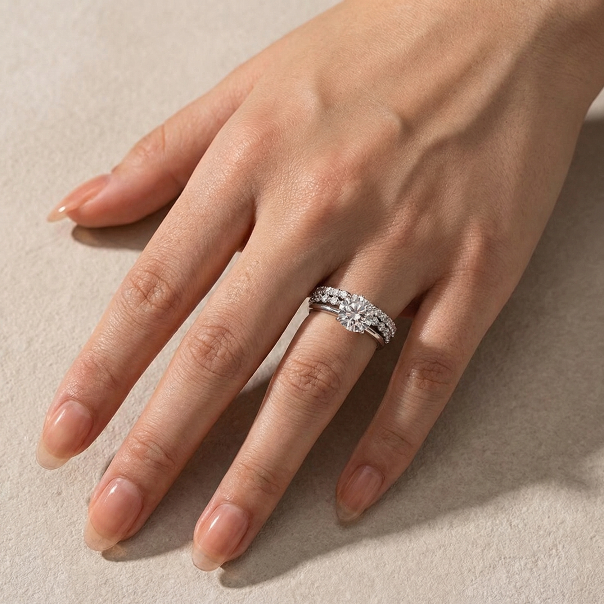 Moissanite Solitaire 2.0 Ct Round Cut White Gold Engagement Ring with Round & Marquise Accents Bands - louilyjewelry