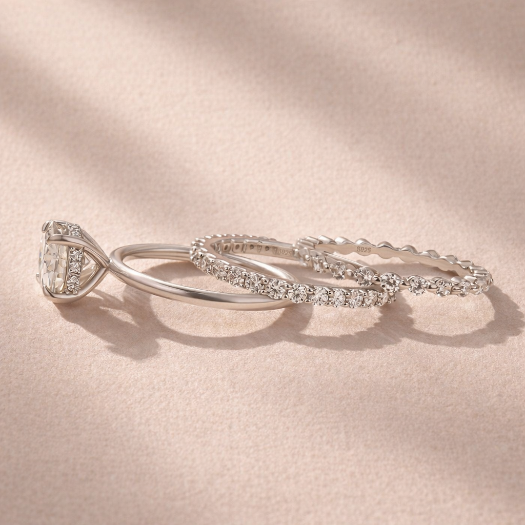 Moissanite Solitaire 2.0 Ct Round Cut White Gold Engagement Ring with Round & Marquise Accents Bands - louilyjewelry