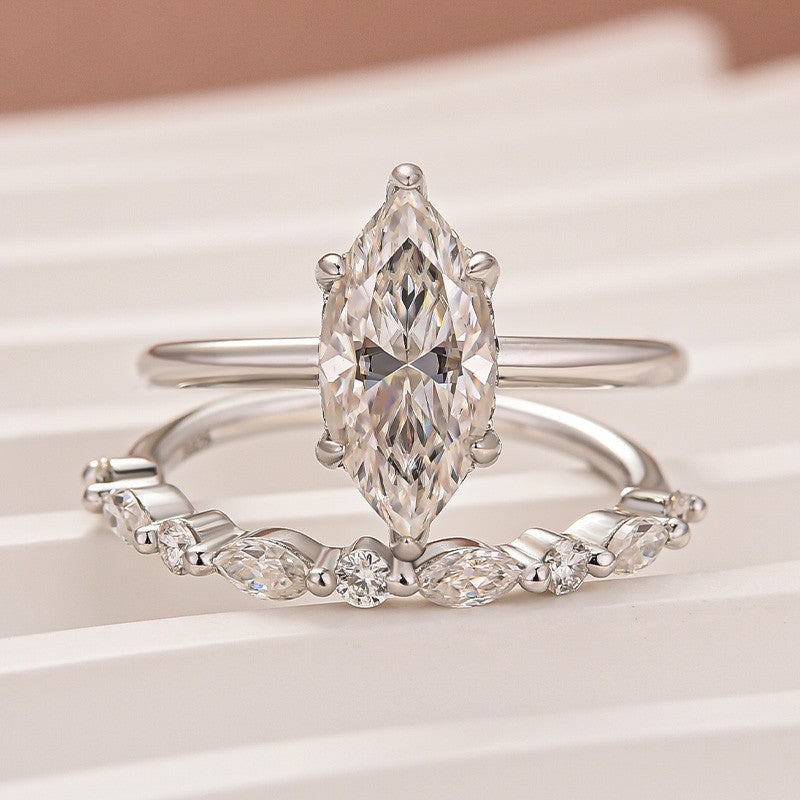Moissanite 2.0 Ct Marquise Cut Solitaire White Gold Engagement Ring with Round & Marquise Accents Bands