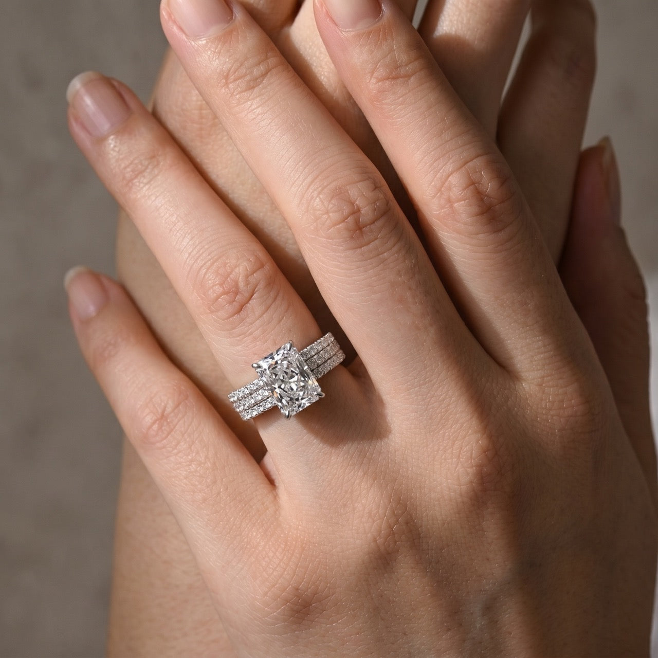S925 3.5 Ct Radiant Cut White Stone 3PC Wedding Set In Sterling Silver Travel Ring Set