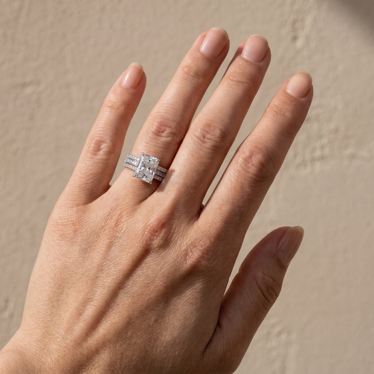 S925 3.5 Ct Radiant Cut White Stone 3PC Wedding Set In Sterling Silver Travel Ring Set