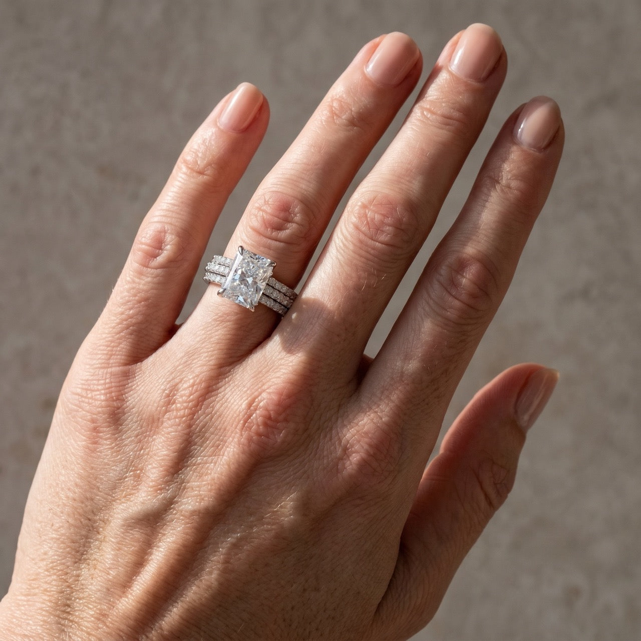 S925 3.5 Ct Radiant Cut White Stone 3PC Wedding Set In Sterling Silver Travel Ring Set