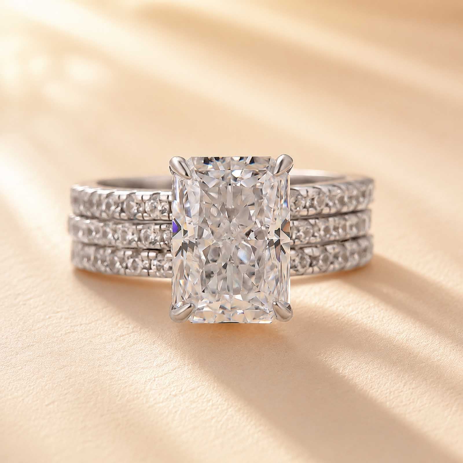 S925 3.5 Ct Radiant Cut White Stone 3PC Wedding Set In Sterling Silver Travel Ring Set