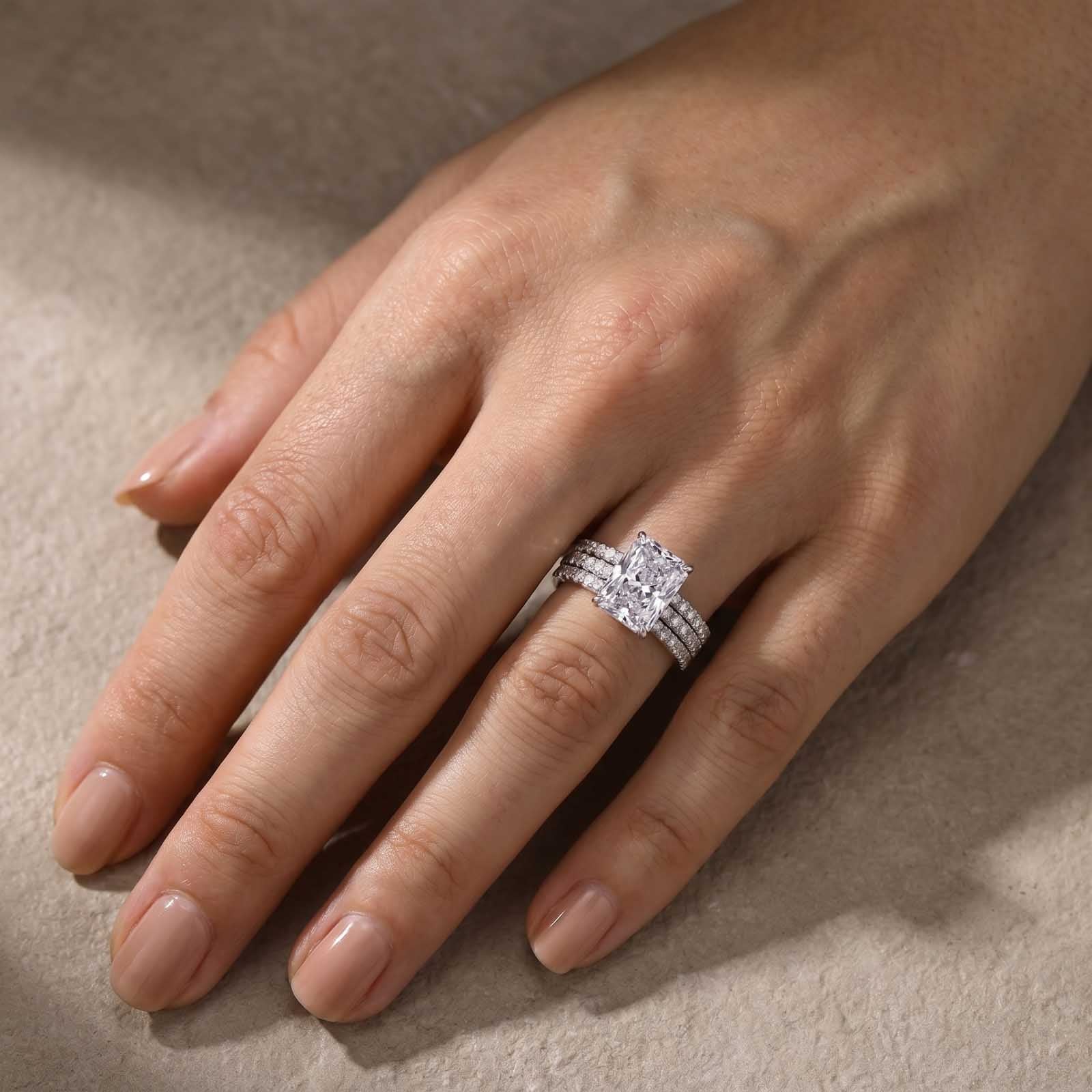 S925 3.5 Ct Radiant Cut White Stone 3PC Wedding Set In Sterling Silver Travel Ring Set