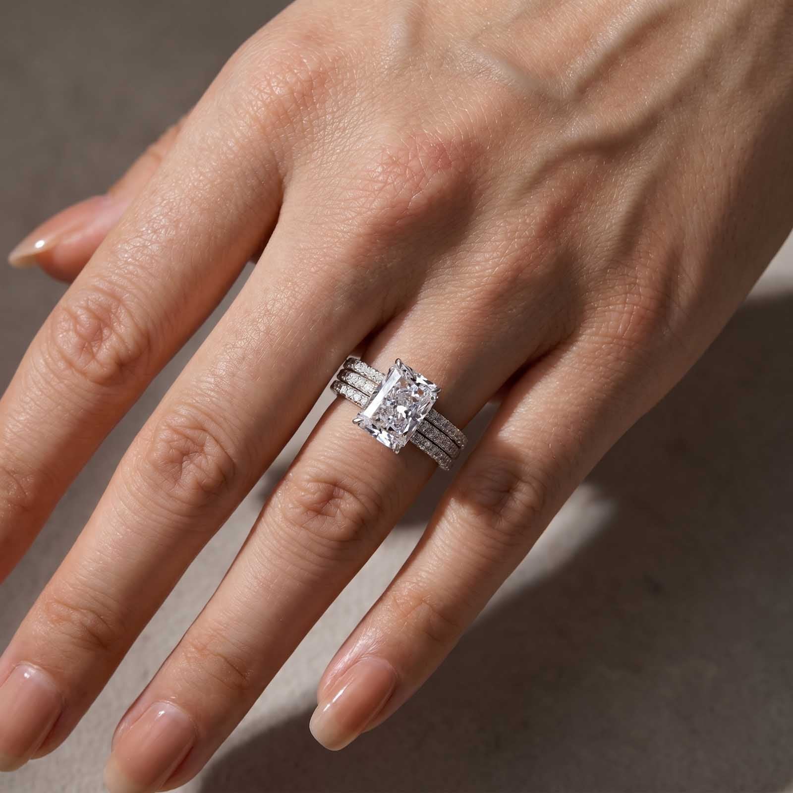 S925 3.5 Ct Radiant Cut White Stone 3PC Wedding Set In Sterling Silver Travel Ring Set