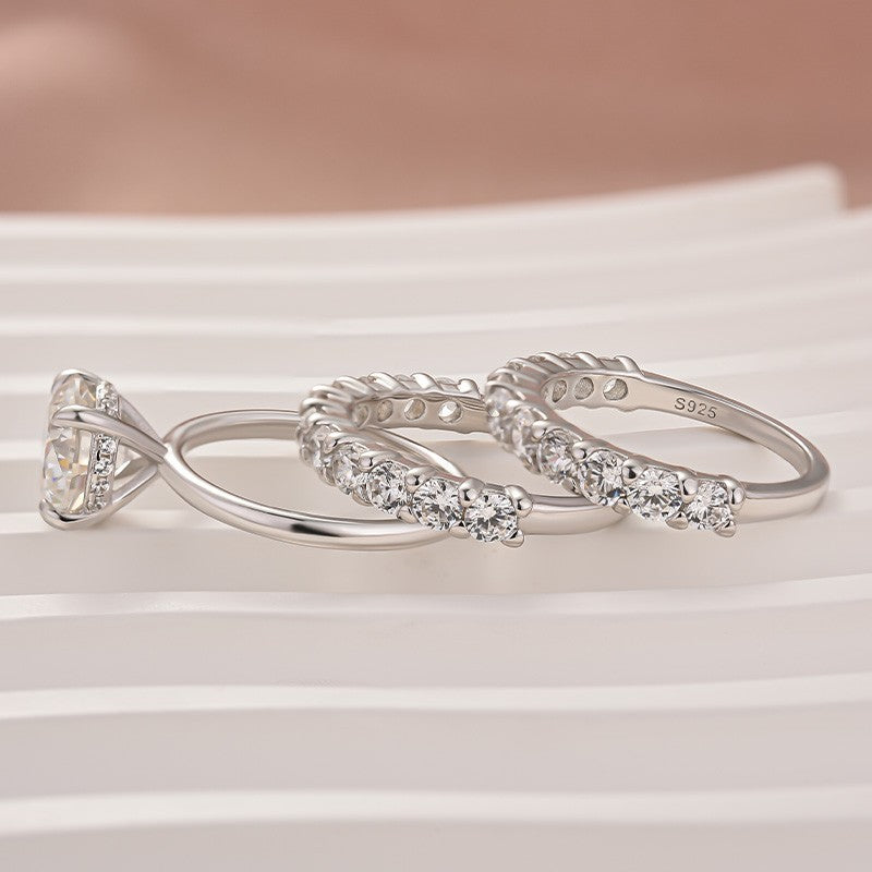 Moissanite 2.0Ct Round Cut Engagement Ring with Half Round Cut Wedding Band