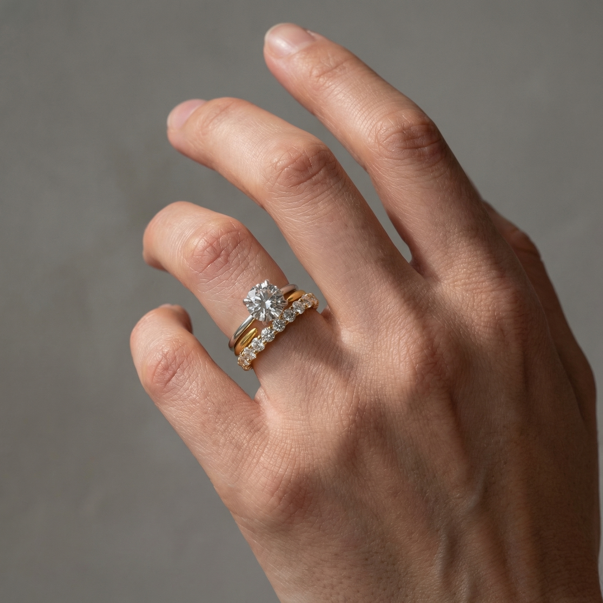 Moissanite 2.0 Ct Solitaire Round Cut Two-Tone Open Wedding Ring Set - louilyjewelry