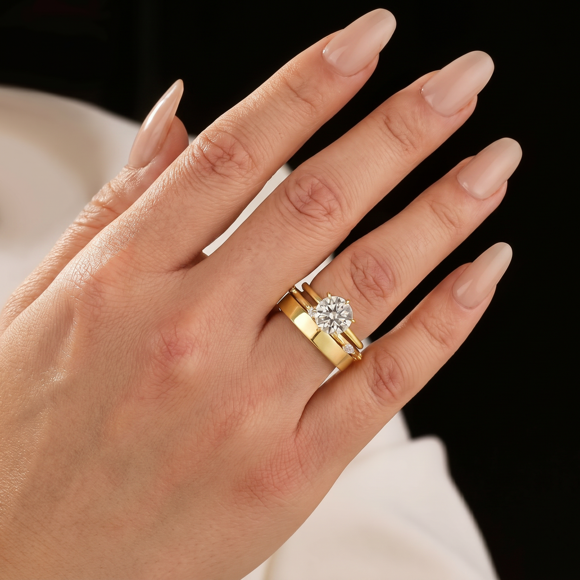 S925 Moissanite 2.0Ct Round Cut 3PC Wedding Ring Set Everyday Wearable Rings