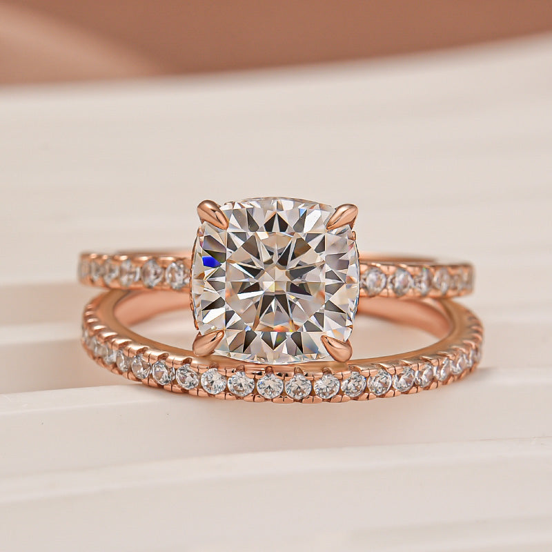 Moissanite 2.5Ct Cushion Cut White Gold Bridal Wedding Ring Set