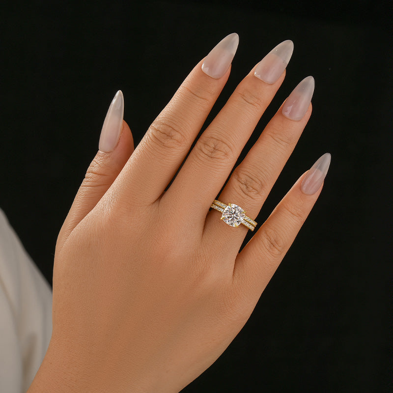 Moissanite 2.5Ct Cushion Cut White Gold Bridal Wedding Ring Set