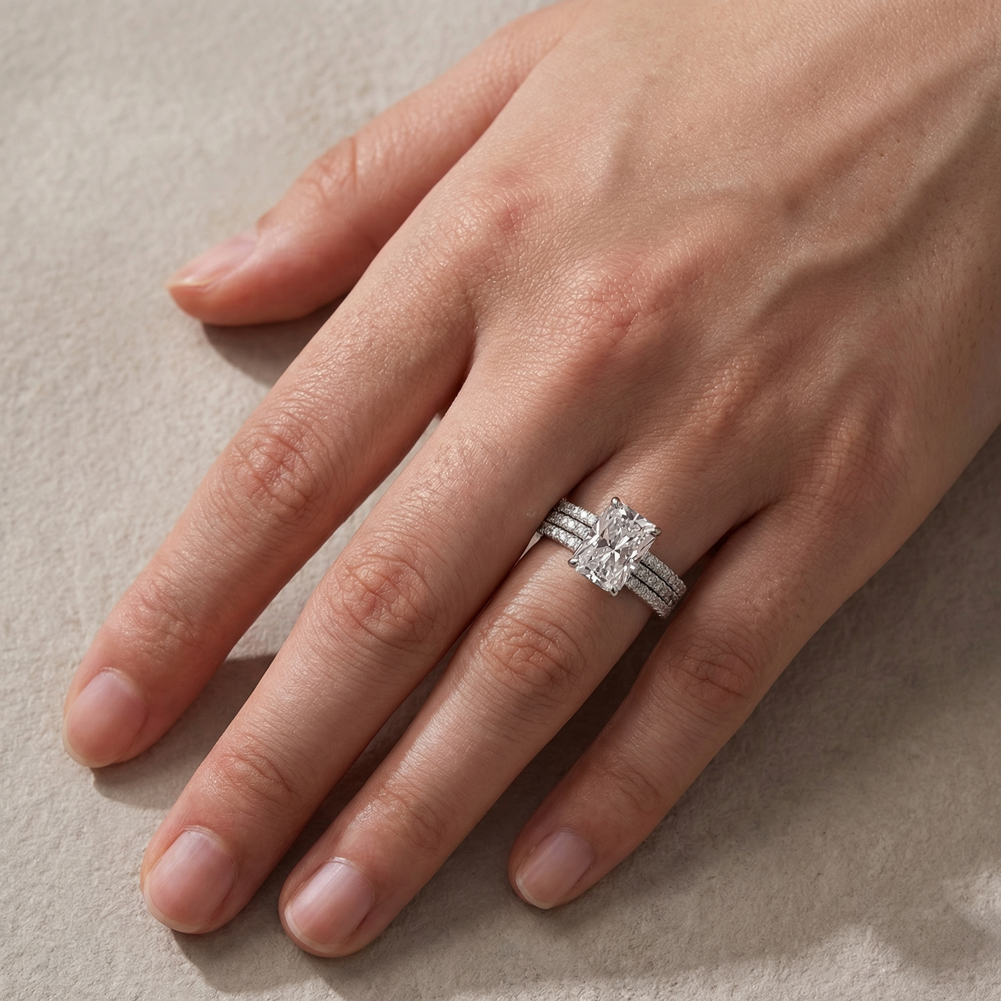 3.5Ct Radiant Cut 3PC White Gold Moissanite Diamond Wedding Ring - louilyjewelry