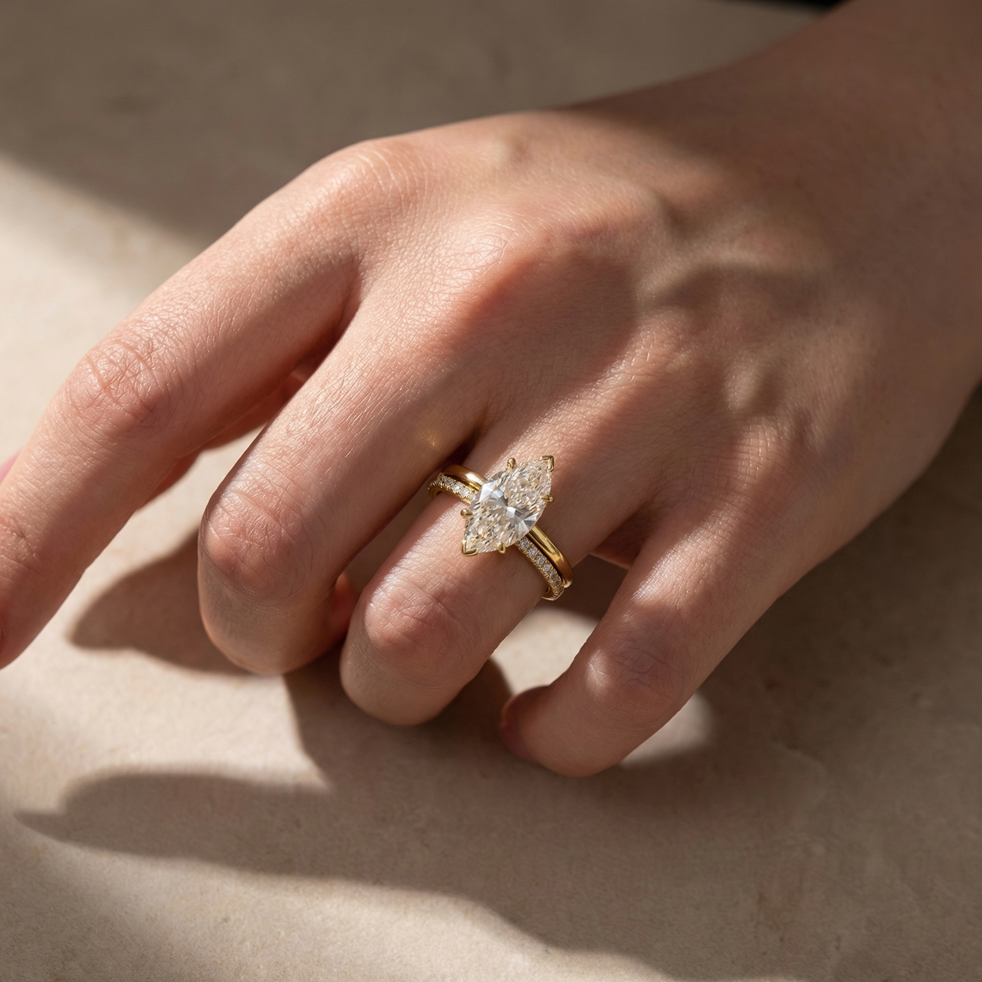 4.0Ct Marquise Cut Yellow Gold Moissanite Diamond Wedding Ring Set - louilyjewelry