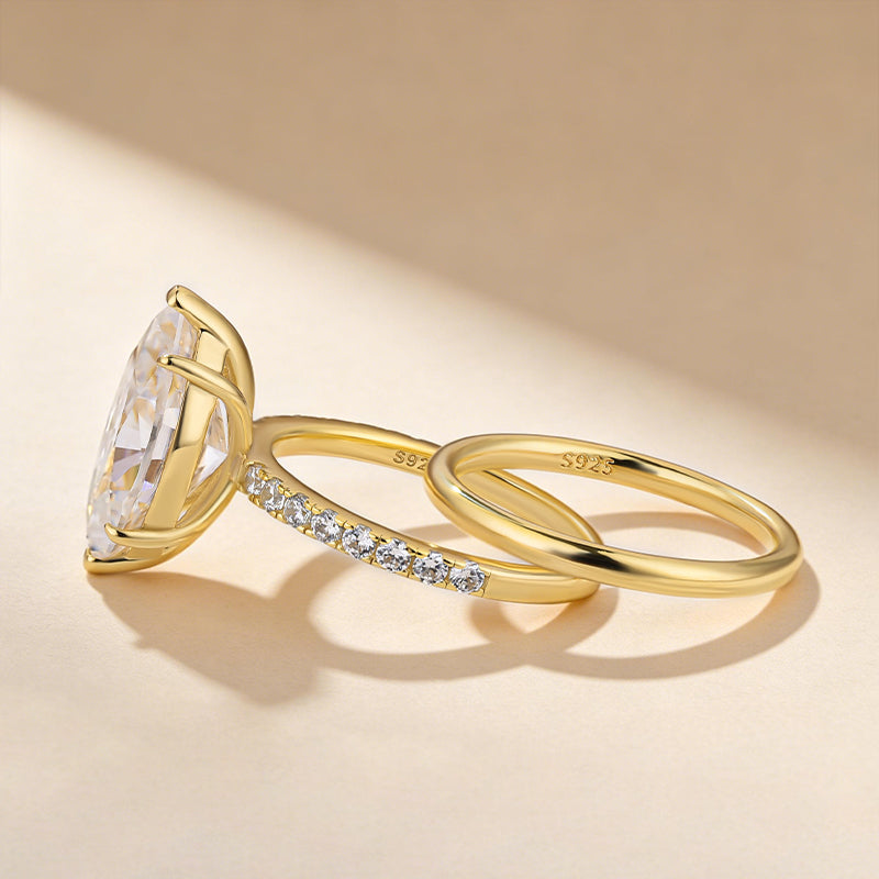 4.0Ct Marquise Cut Yellow Gold Moissanite Diamond Wedding Ring Set - louilyjewelry