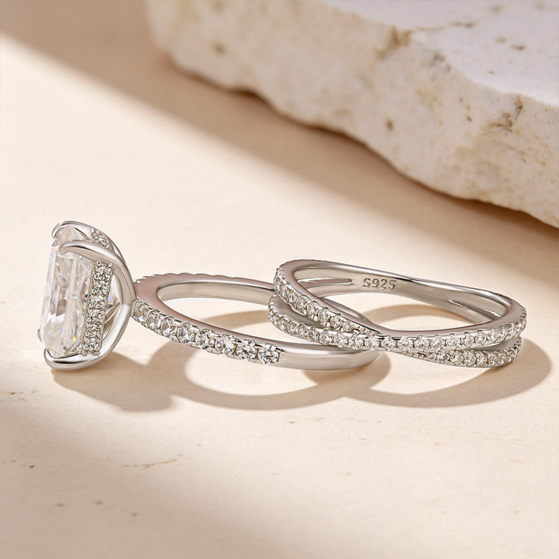 3.5Ct Radiant Cut White Gold Moissanite Diamond Wedding Ring with Criss Cross Band - louilyjewelry