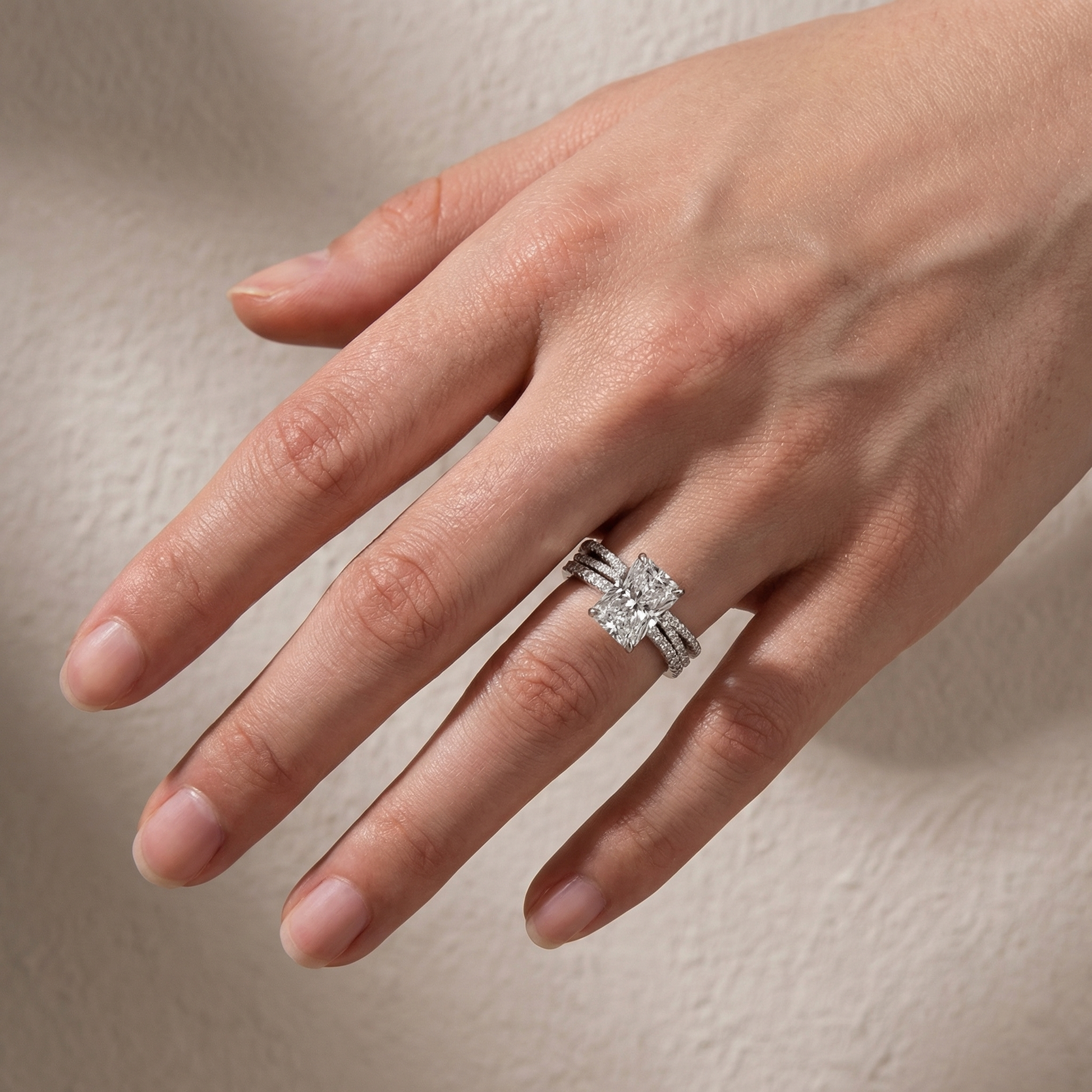 3.5Ct Radiant Cut White Gold Moissanite Diamond Wedding Ring with Criss Cross Band - louilyjewelry