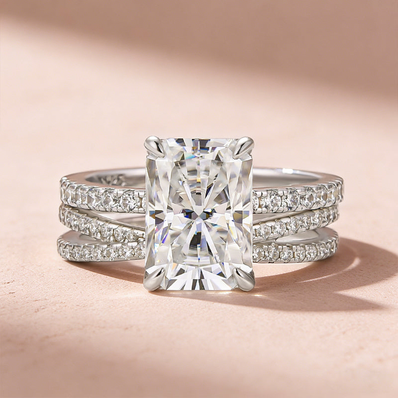 3.5Ct Radiant Cut White Gold Moissanite Diamond Wedding Ring with Criss Cross Band - louilyjewelry
