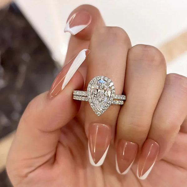 Louily Halo Pear Cut Wedding Ring Set