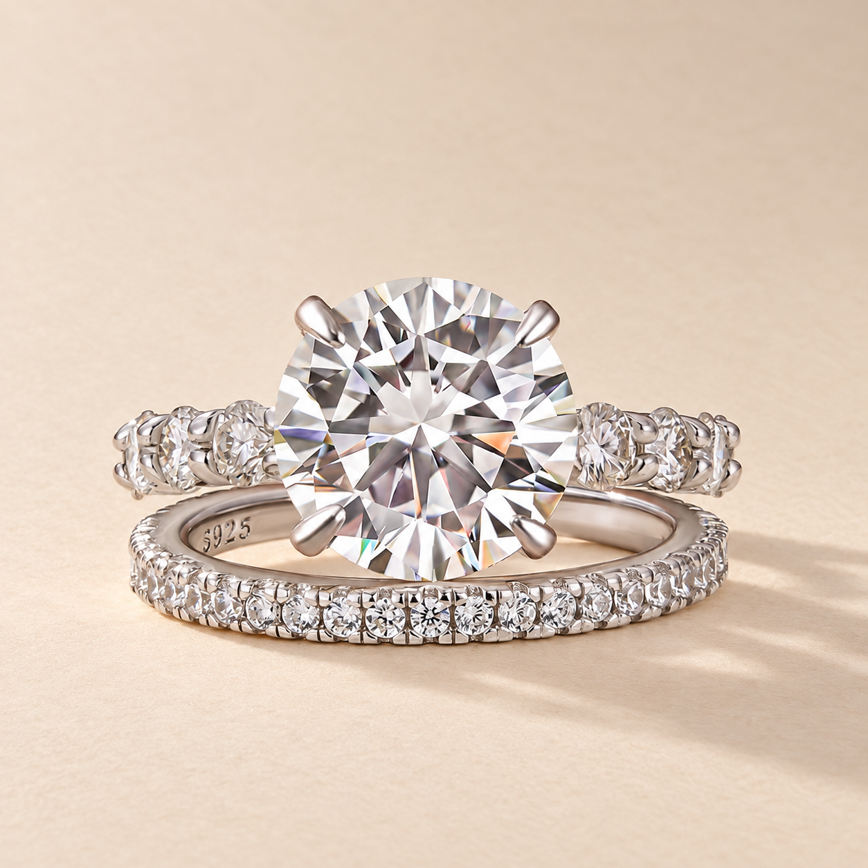 S925 Moissanite 4.0Ct Round Cut White Gold Wedding Ring Set