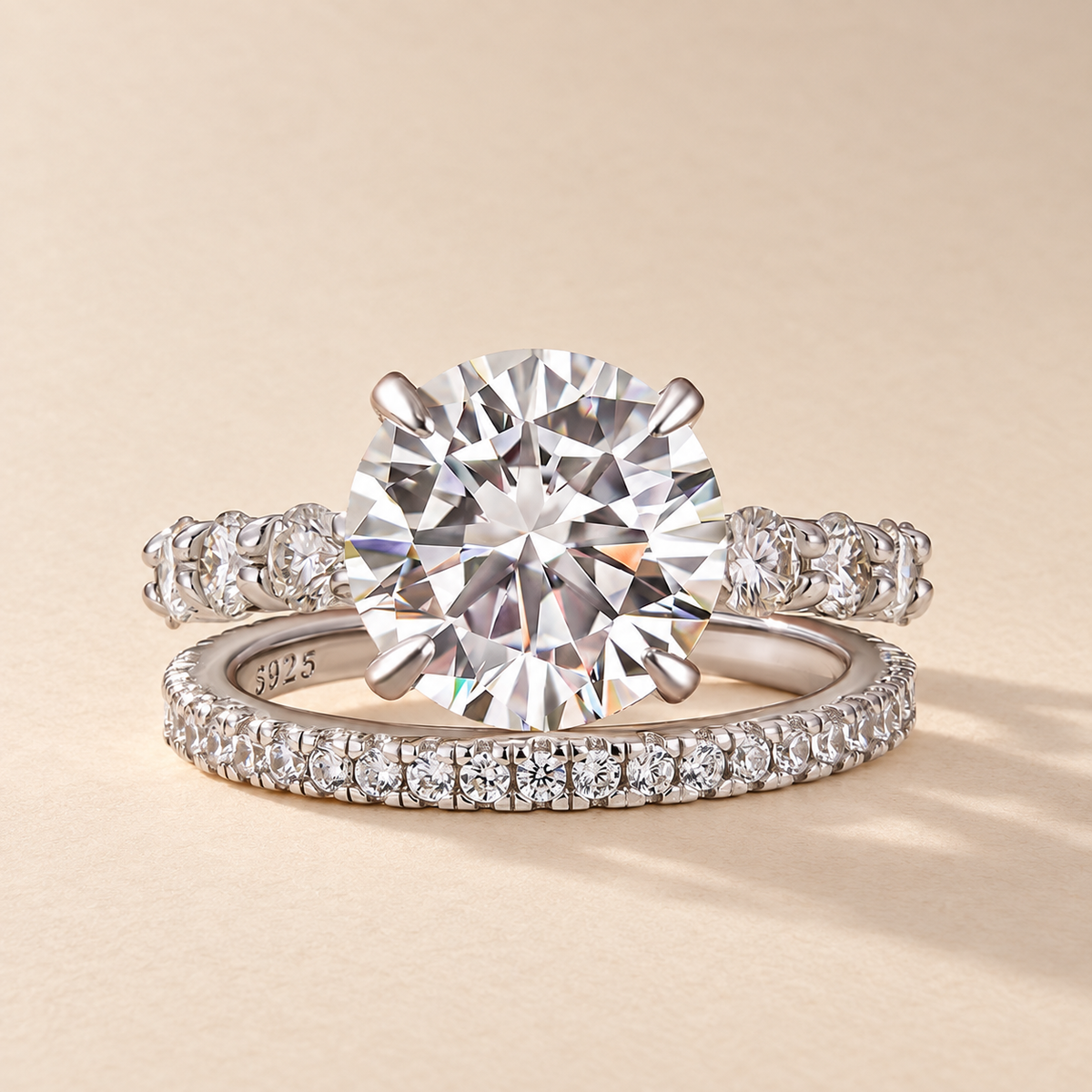 S925 Moissanite 4.0Ct Round Cut White Gold Wedding Ring Set