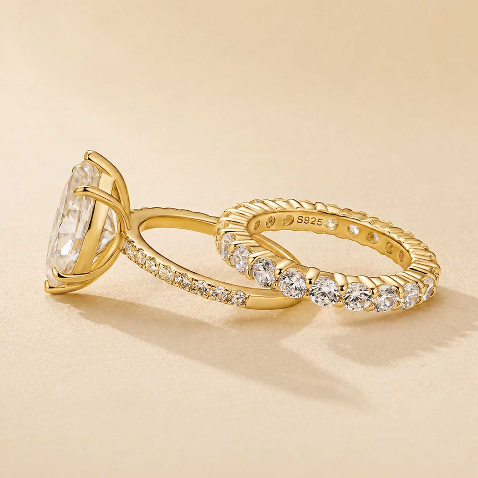 S925 Moissanite 2PC 4.0 Ct Marquise&Oval Cut Gold Plated Wedding Ring Set For Everyday Wear