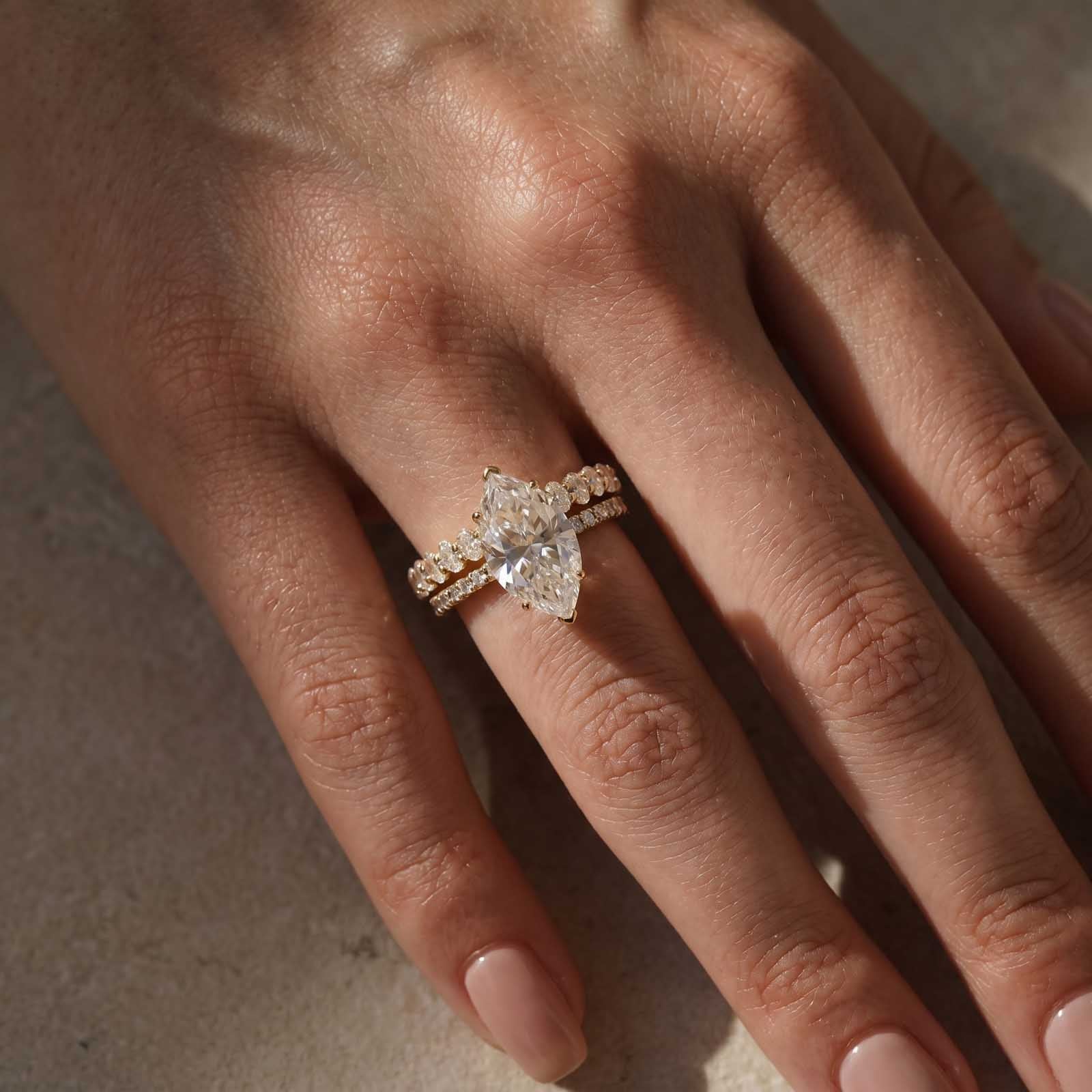 S925 Moissanite 2PC 4.0 Ct Marquise&Oval Cut Gold Plated Wedding Ring Set For Everyday Wear