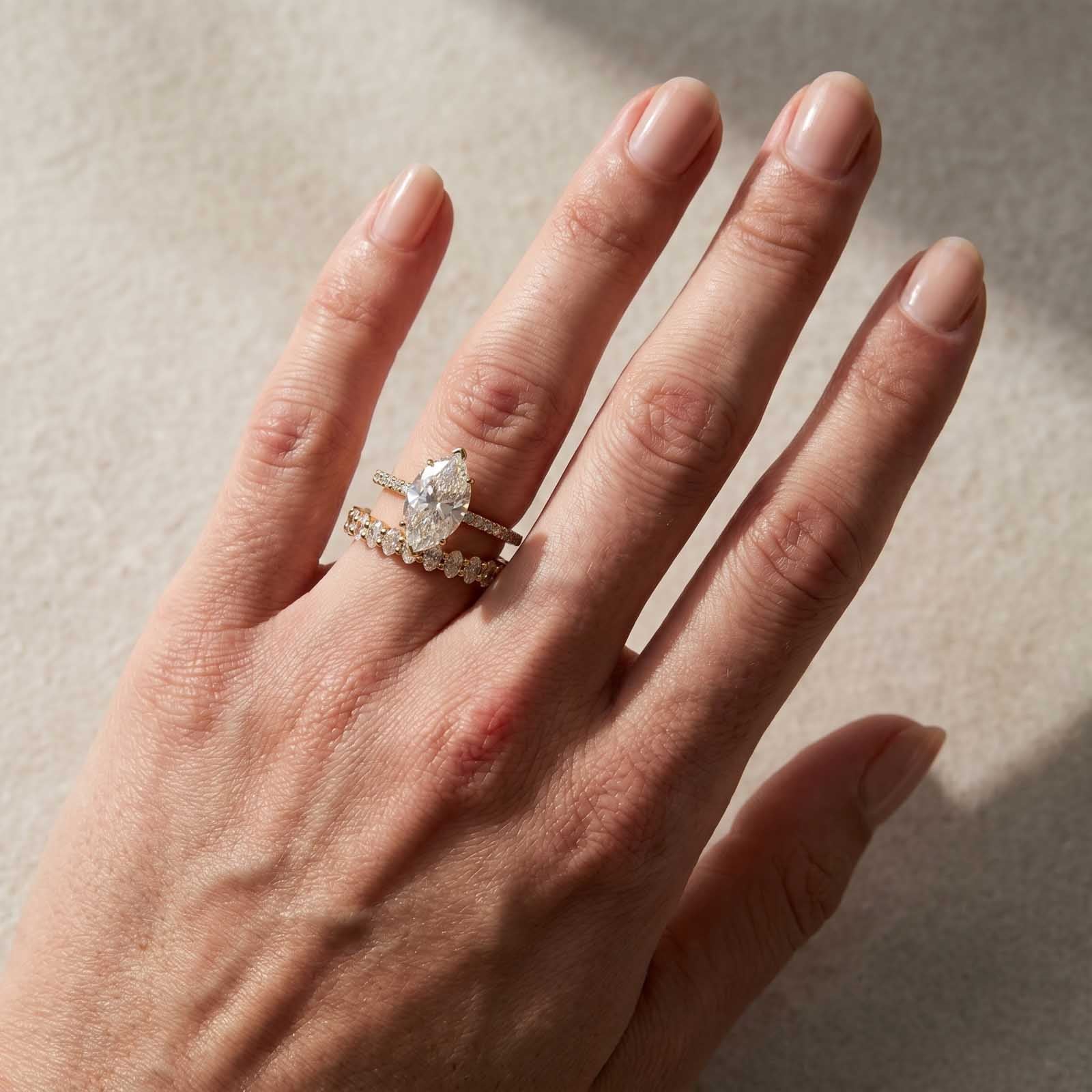 S925 Moissanite 2PC 4.0 Ct Marquise&Oval Cut Gold Plated Wedding Ring Set For Everyday Wear