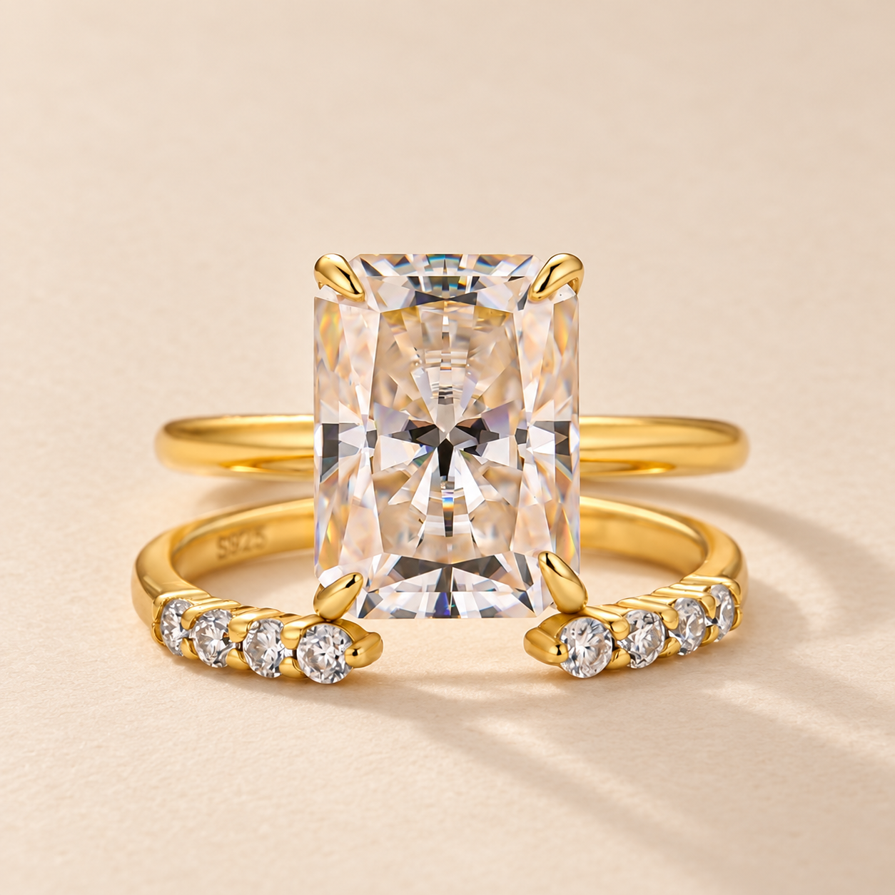 Moissanite 4.5 Ct Radiant Cut White Gold Engagement Ring with Open Wedding Band