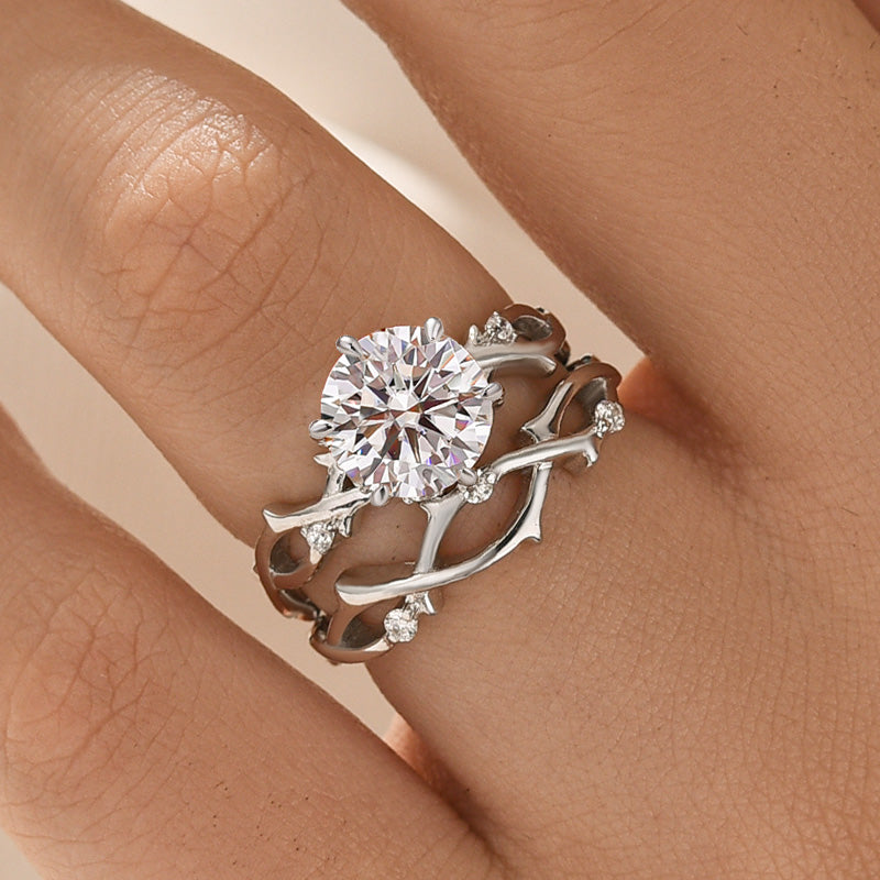 Moissanite 2.0 Ct Twig 6 Prong Round Cut Twist White Gold Wedding Set