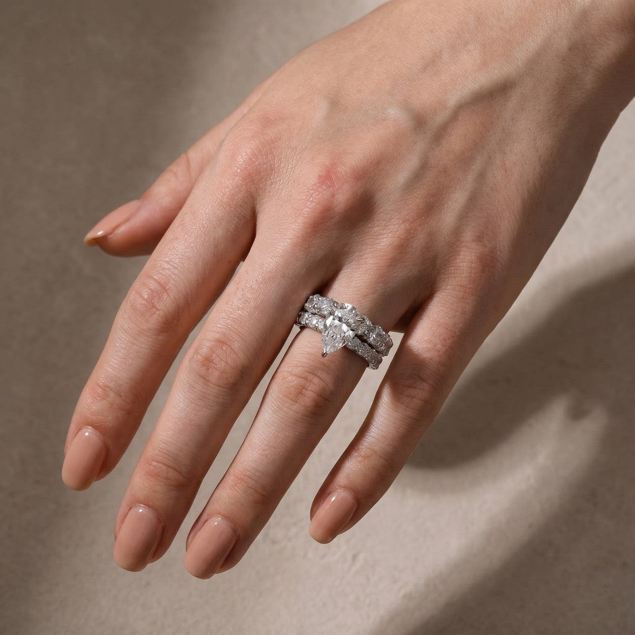 Louily Classic Halo Pear Cut Wedding Ring Set With Eternity Wedding Band